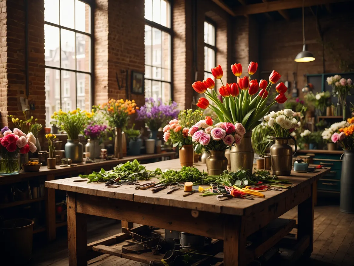 atelier met bloemen arrangement Amsterdam